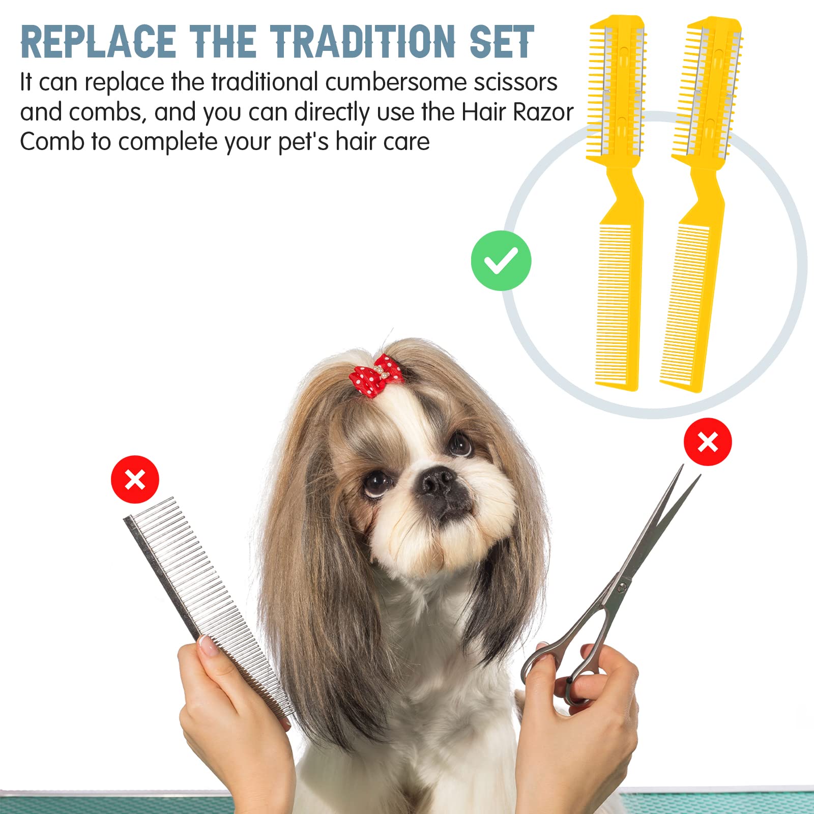 Yinkin 5 Pieces Razor Comb For Dogs Hair Grooming Trimmer For Pet Razor Comb With 25 Extra Blades Manual Dog Hair Trimmer Double