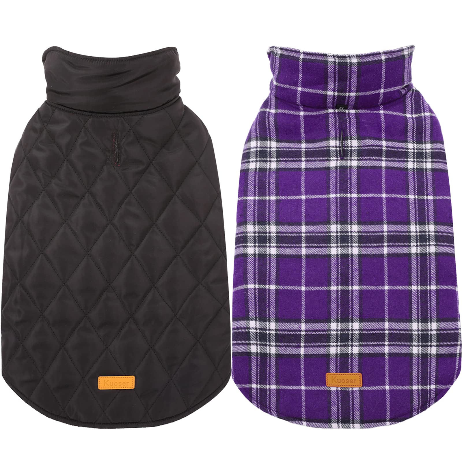Kuoser Reversible Waterproof Winter Coat For Small, Medium And Large Dogs - Plaid Style With Cozy Vest For Cold Weather - Purple
