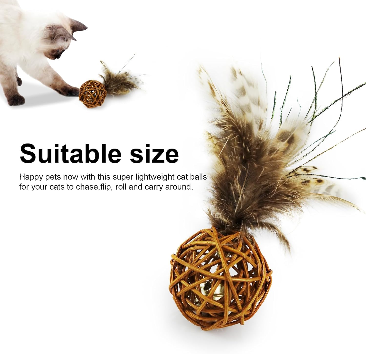 Ttcat 2Pcs Feather Cat Ball Toy With Bell,Cat Toys For Indoor Cats,Interactive Chew Toys For Kitty Kitten.