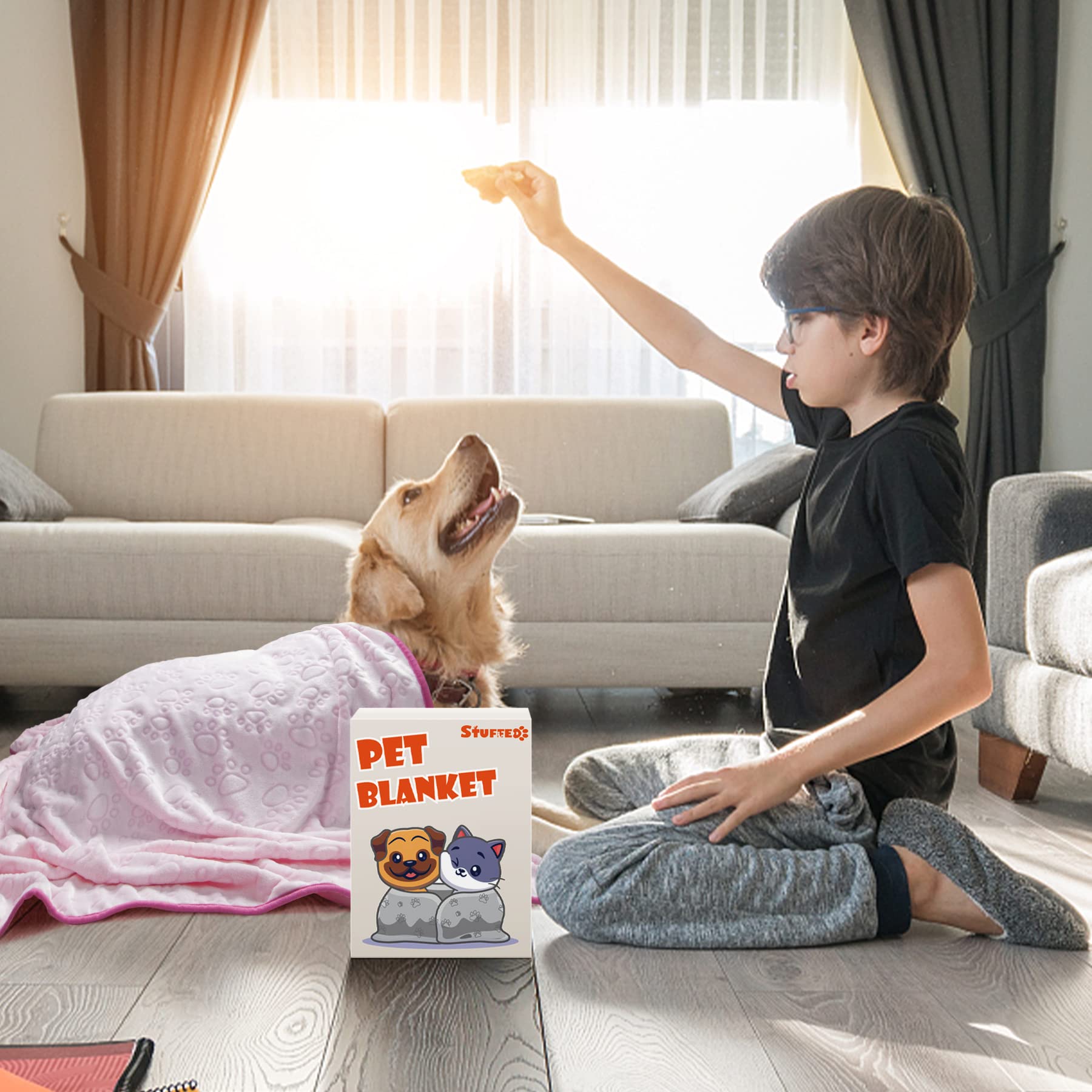 Stuffed Premium Soft Cat Blanket, With Flannel Pink Cute Paw Print, 43 * 66 Inches