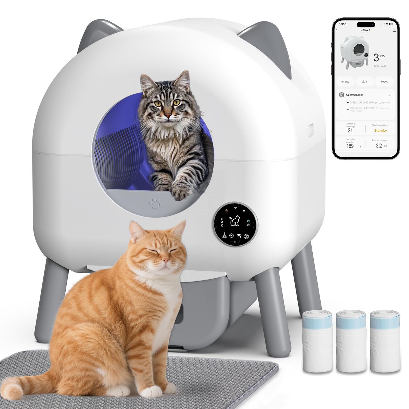 Himix Self Cleaning Cat Litter Box, Automatic Cat Litter Box Robot Self-Cleaning With App Control And Odor Removal For Multiple 