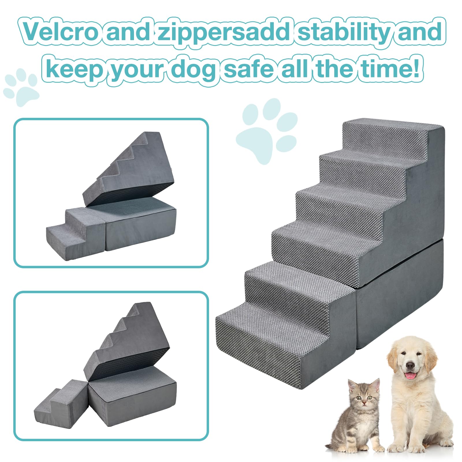 Litail 30 Inches Dog Steps&Stairs For High Bed Up To 30-36 Inches Tall Bed, 6 Steps Dog Stairs Dog Ramps Pet Stairs For Small Do
