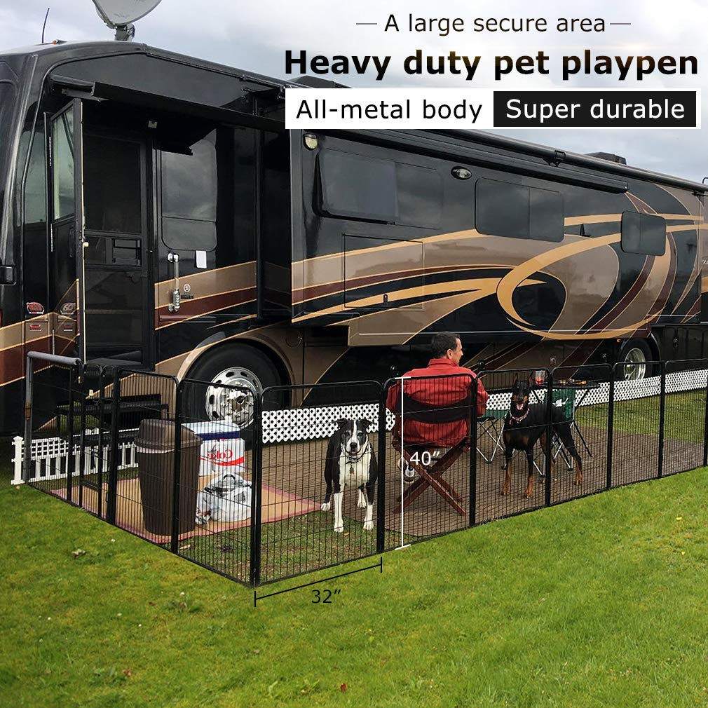 Bestpet Dog Playpen Indoor 40 Inch 8 Panels Metal Dog Pen Pet Dog Fence Outdoor Exercise Pen With Doors,Pet Puppy Playpen For Rv Camping Yard, Black