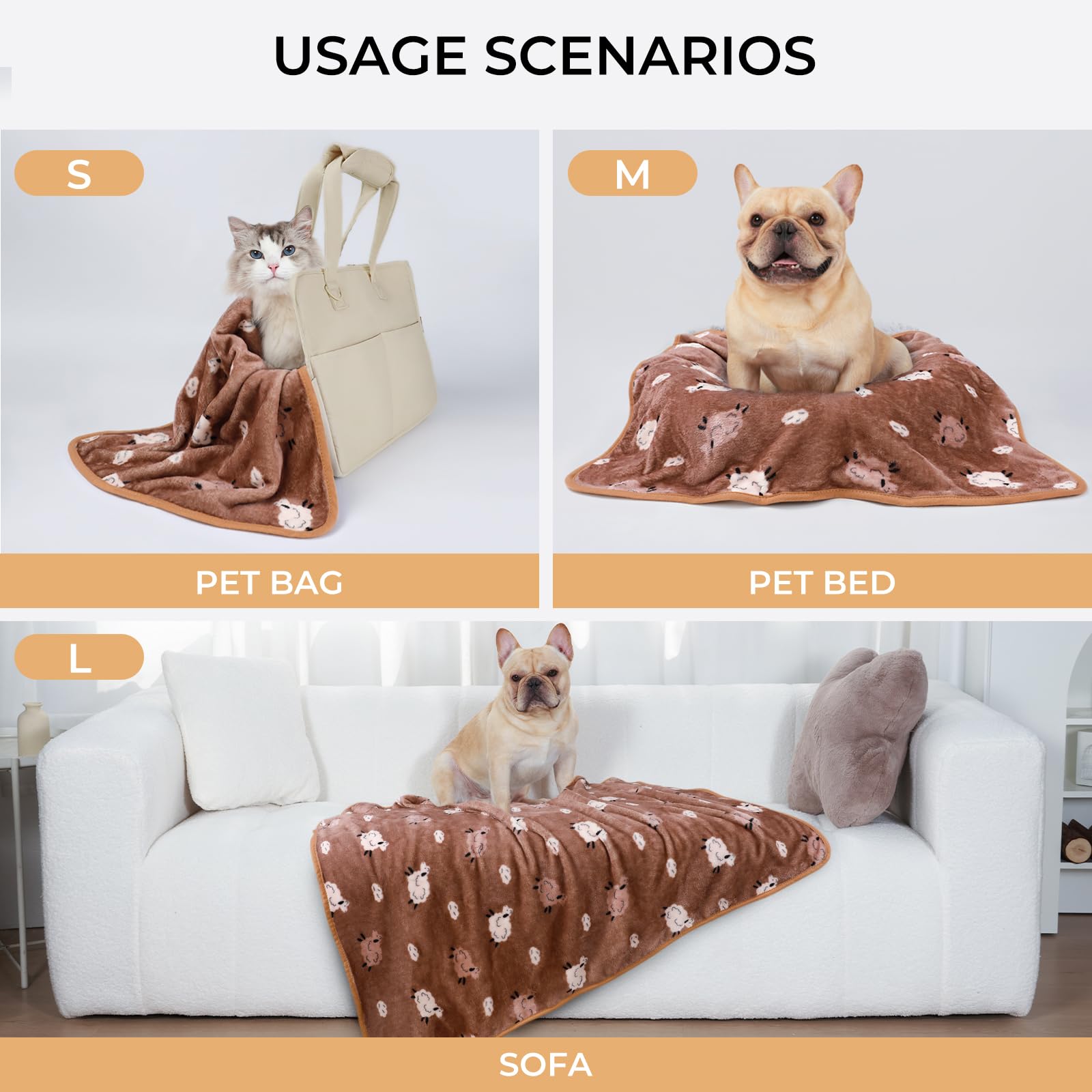 1 Pack 3 Blankets Super Soft Fluffy Premium Cute Elephant Pattern Pet Blanket Flannel Throw for Dog Puppy Cat Brown/Yellow/Blue