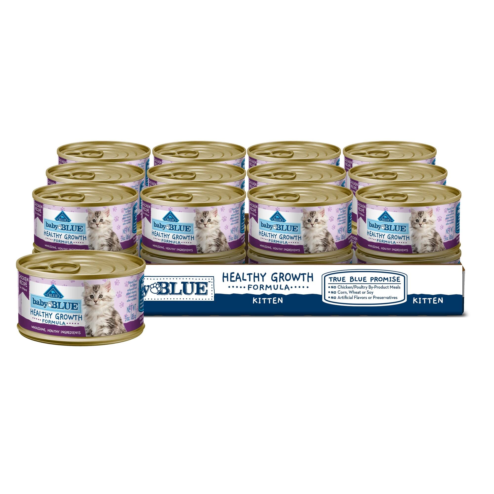 Blue Buffalo Baby Blue Healthy Growth Formula Wet Cat Food, Chicken, 3 oz Cans, Pack of 24