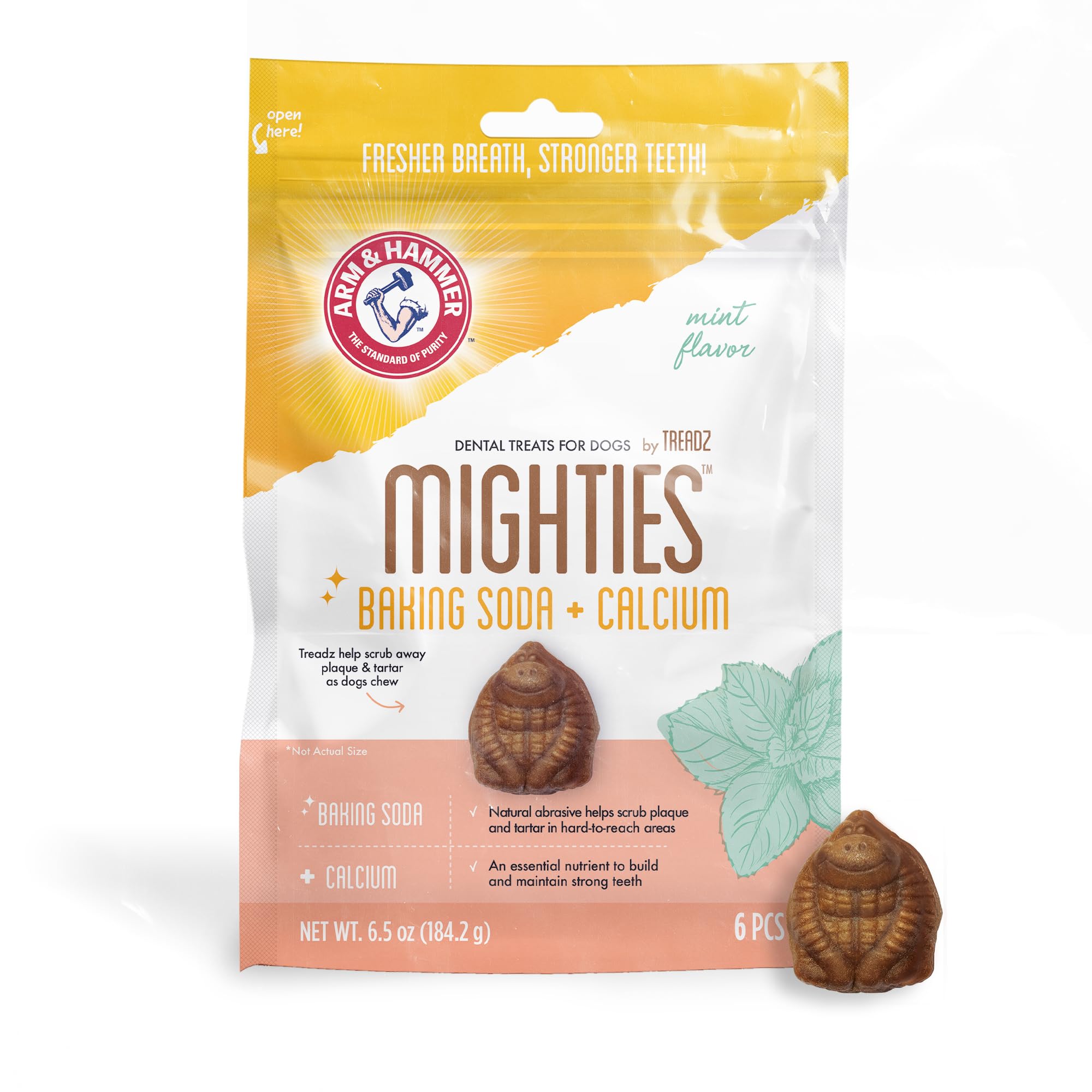 Arm & Hammer for Pets Mighties by TREADZ Dental Treats for Dogs with Baking Soda and Calcium, Help Fight Bad Breath, Plaque & Ta