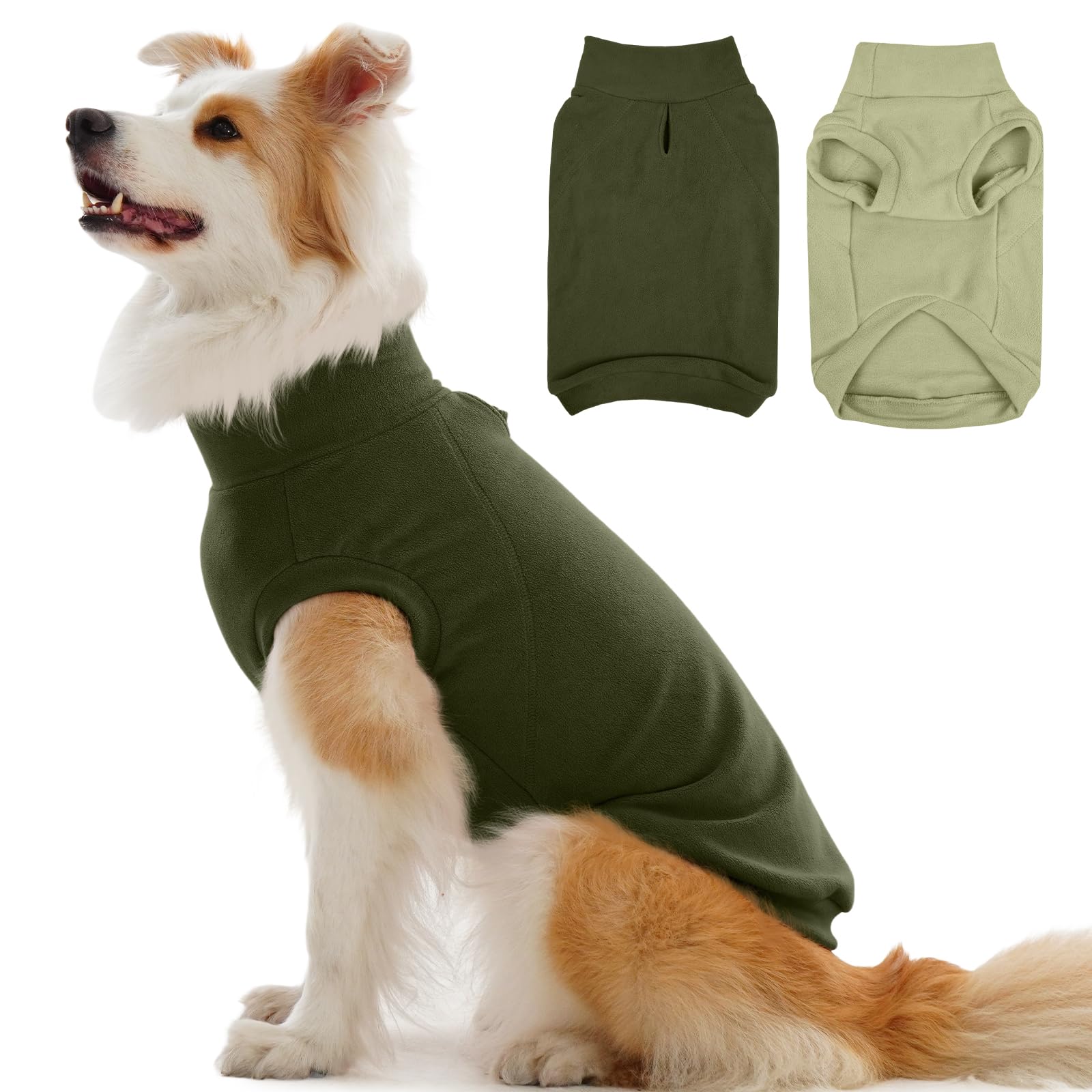 IECOii 2 Pack Dog Fleece Sweater - Warm, Soft & Stretchy Sweaters Boy Girl, Fall/Winter Dogs Coats for Indoor Outdoor(Size XL, L