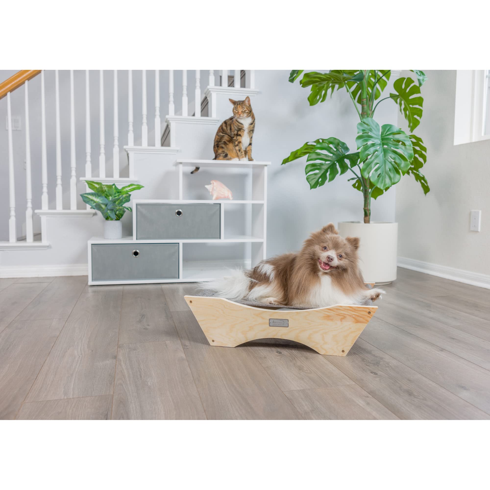 Armarkat Elevated Cozy Pet Hammock for Cats Scratch Resting Sleepy Bed, Natural Beige and Gray, 23.2&quot; L x 5.9&quot; W x 17.3&quot; Th