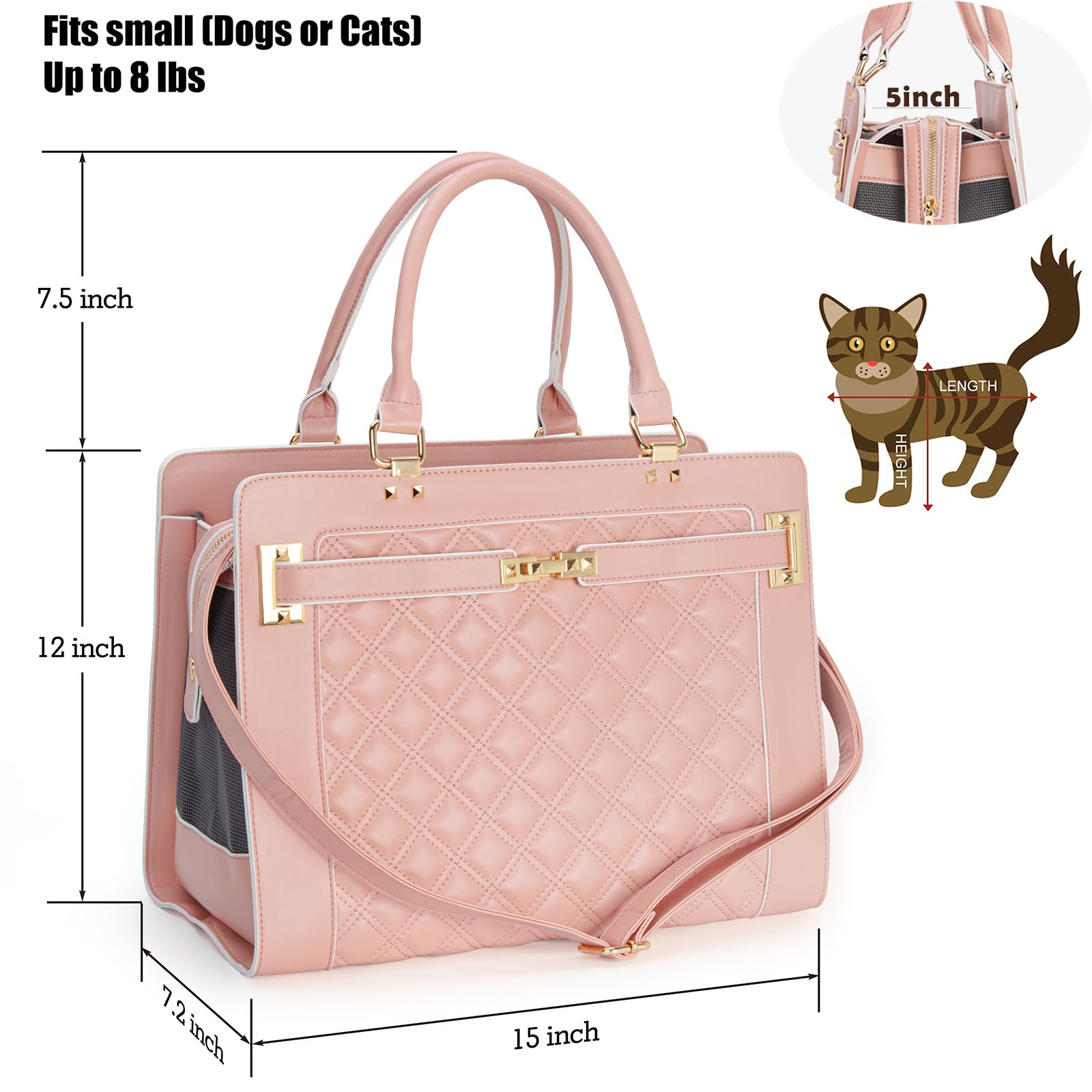 Fashion Pet Carrier Dog Cat Carrier Purse Soft-Sided Leather Handbag Pet Tote Bag For Small Dogs Puppy And Cats Tsa Airline Approved