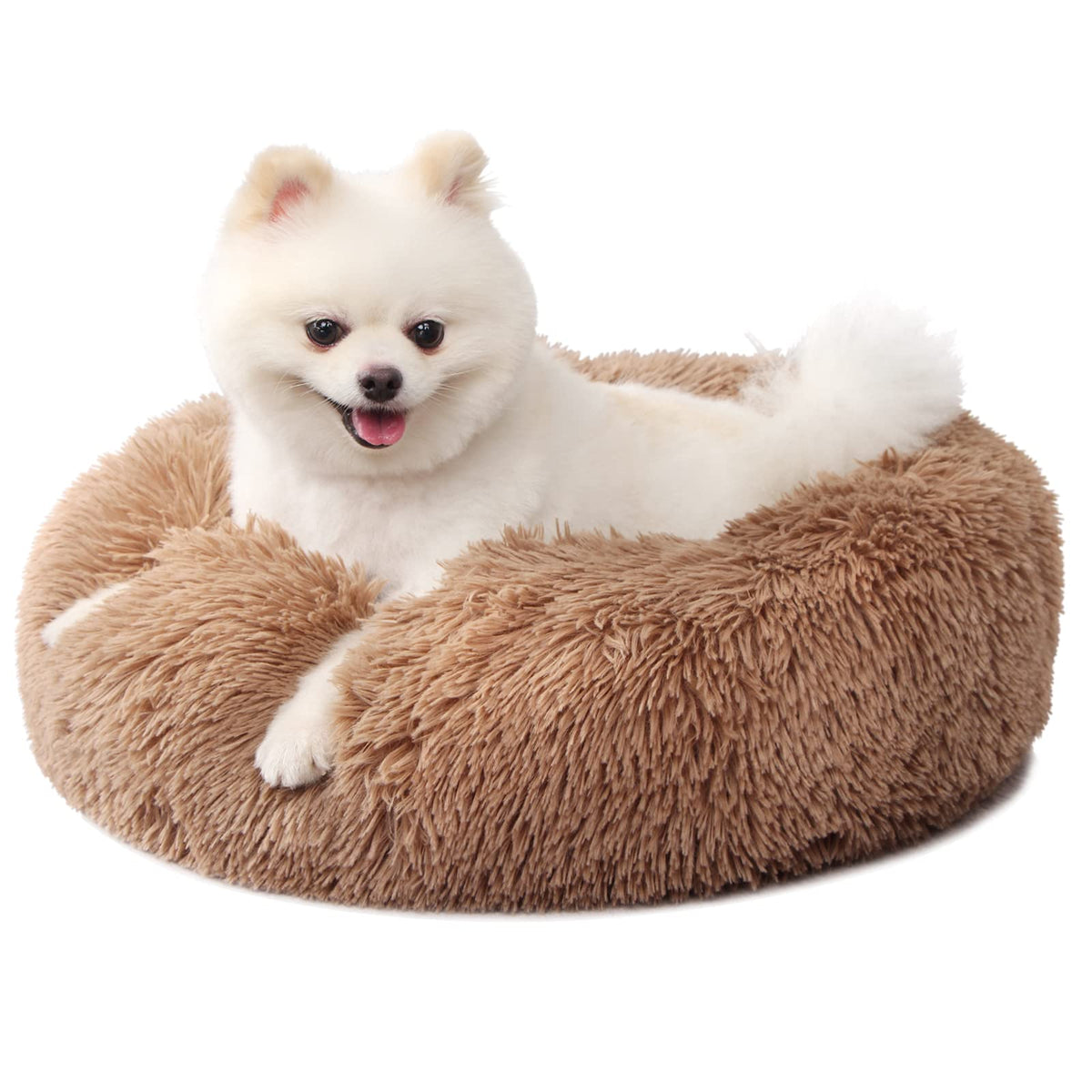 Nononfish Small Puppy Beds For Small Dogs Washable - 19 Inches Round Faux Fur Pet Bed For Puppy And Cat Donut Fluffy Plush Ortho