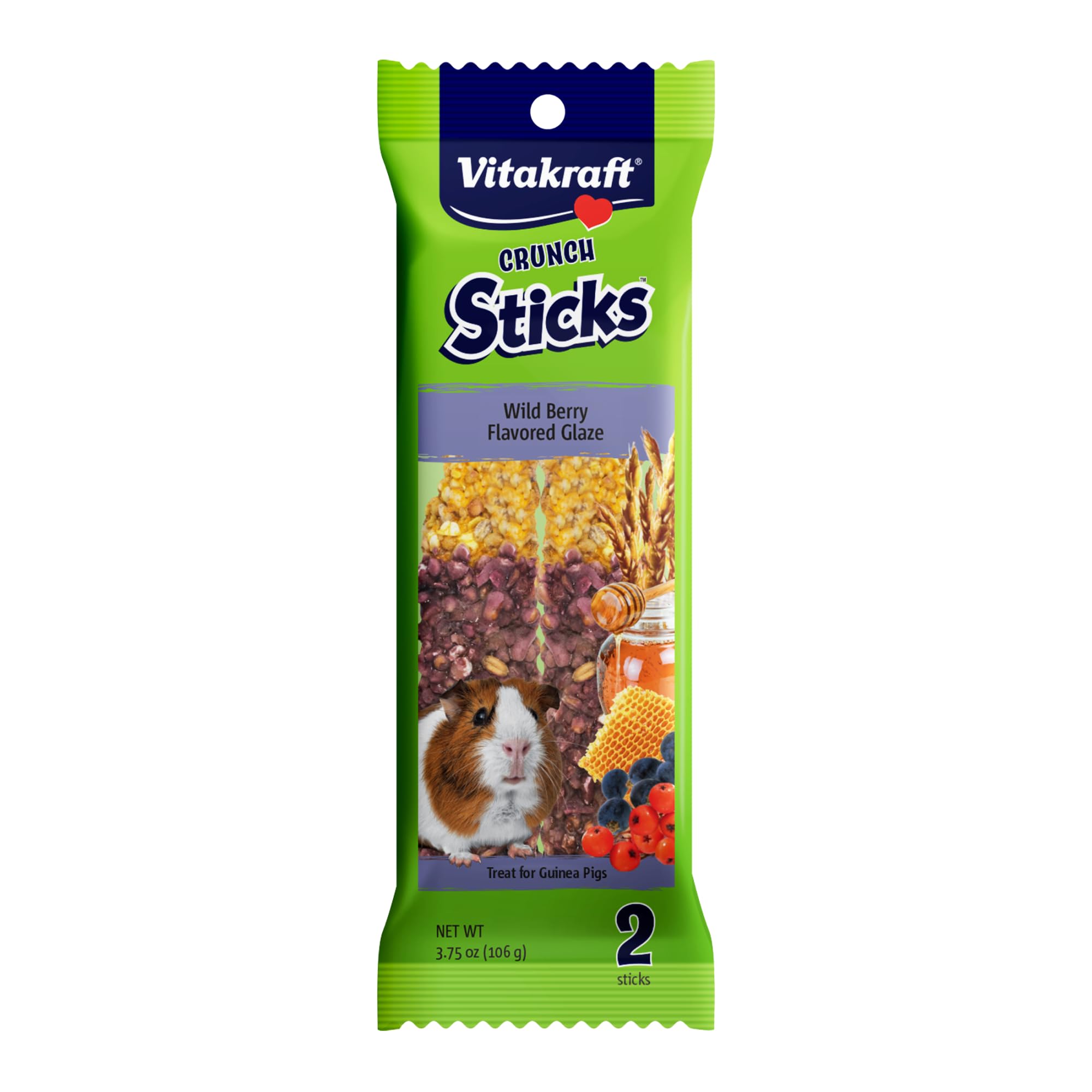 Vitakraft Crunch Sticks for Guinea Pigs - Chewable Treats with Grain & Honey, 1.25 oz (Pack of 2) - Supports Healthy Teeth