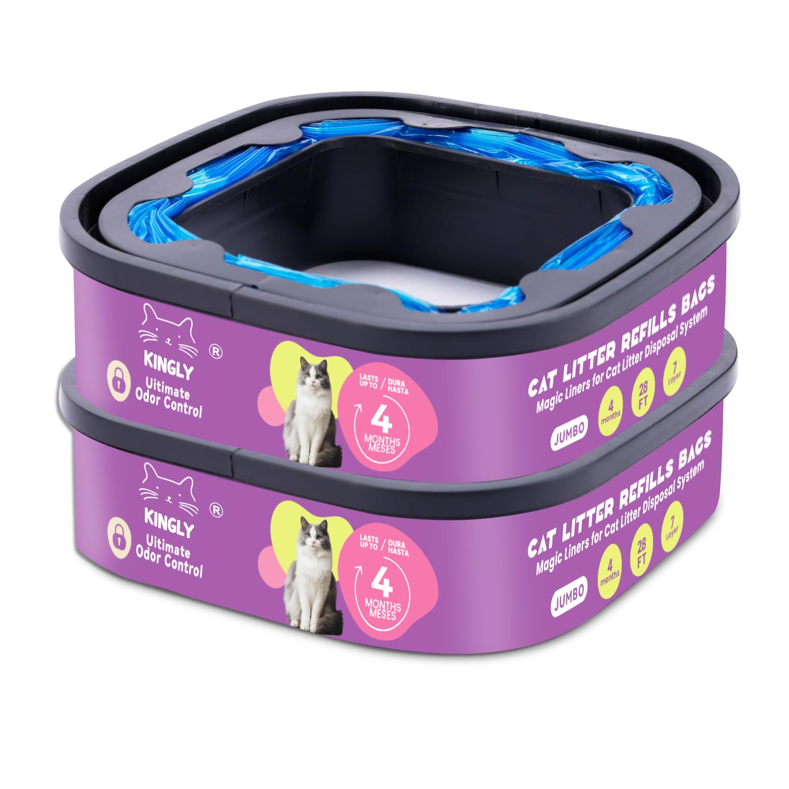 Premium Cat Litter Refill Bags |Jumbo 28Ft 2-Pack | Lasts Up To 8 Months | 2 Cartridges For Superior Odor Control