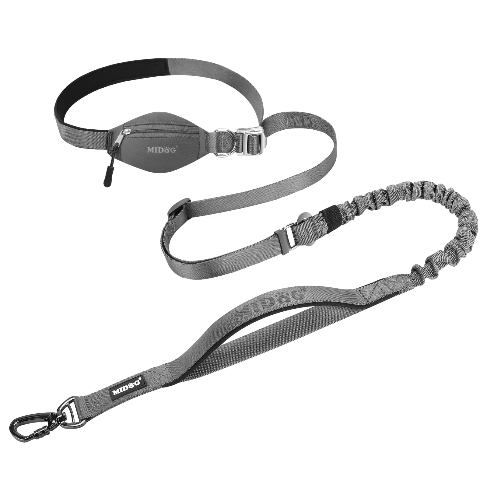 MIDOG Multifunctional Dog Leash Hands Free for Large Dogs - Adjustable Waist Leash with Zipper Pounch& Bungee Cord for Jogging/R