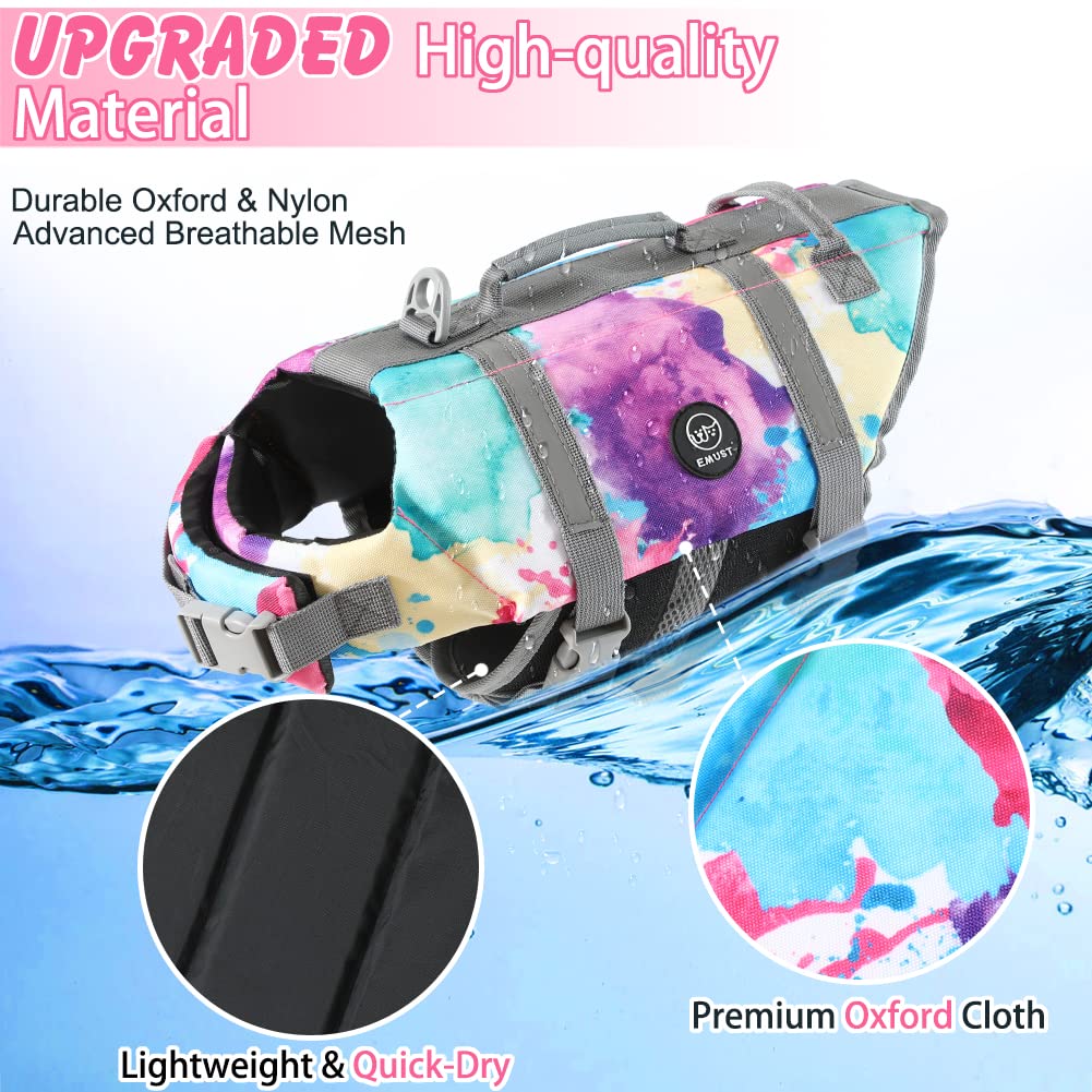 Emust Dog Life Vests, Adjustable Dogs Life Jacket With Rescue Handle, Dog Flotation Vest For Small/Medium/Large Dogs, Xs, Multic