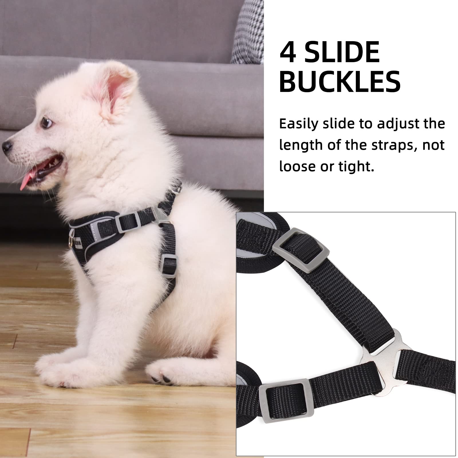 Rennaio Dog Harness No Pull, Adjustable Puppy Harness With 2 Leash Clips, Ultra Breathable Padded Dog Vest Harness, Reflective Dog Harness And Leash Set For Small And Medium Dogs (Black, M)