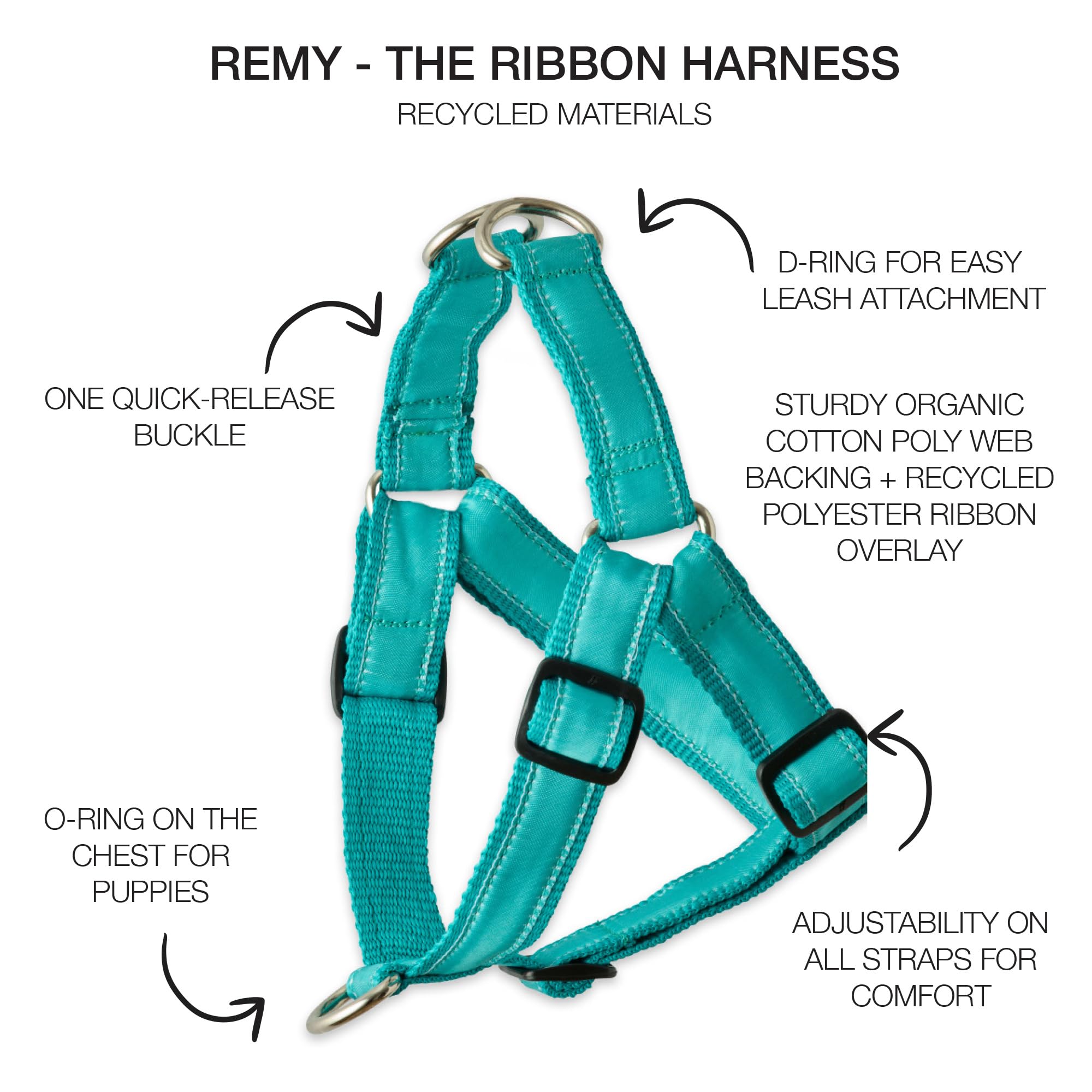 Pet Passion Remy - The Recycled Ribbon Harness, Turquoise, Large