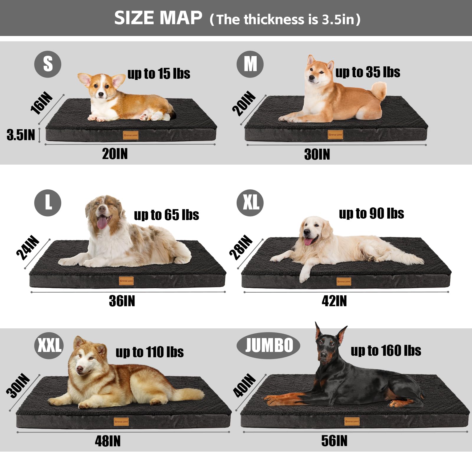 Patas Lague Orthopedic Xxl Dog Bed For Extra Large Dogs 48''X30'', Soft Comfortable Waterproof Egg Crate Foam Big Large Pet Beds