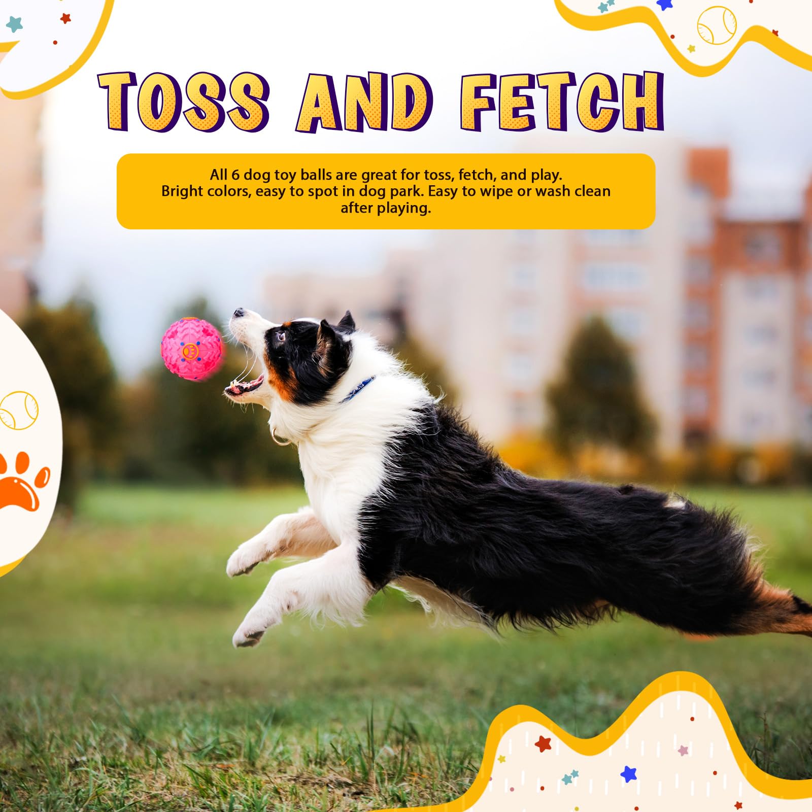 Soulchen 6 Pack 3.5 Dog Squeaky Balls Interactive Rubber Chew Toys Spiky Dental Fetch Balls Treat Puzzle Training Toys for Puppi