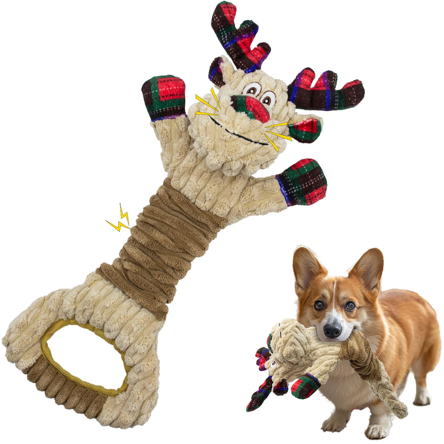 Christmas Squeaky Dog Toys- Plush Tug Of War Dog Toy For Large Breed- Interactive Dog Toys With Crinkle Paper For Small And Larg