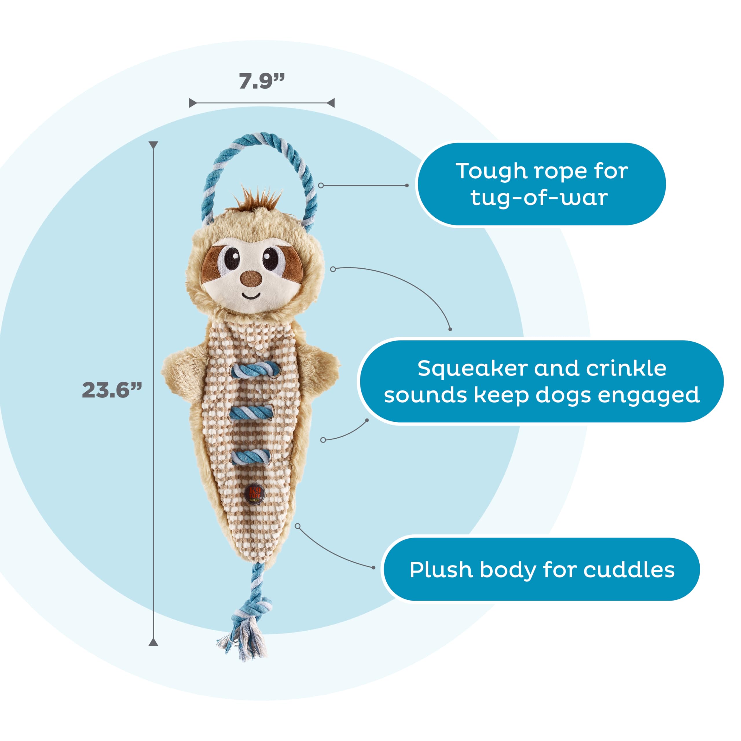 Outward Hound By Charming Pet Ropiez Sloth Rope Dog Tug Toy For Tugging Squeaky Fun, Brown