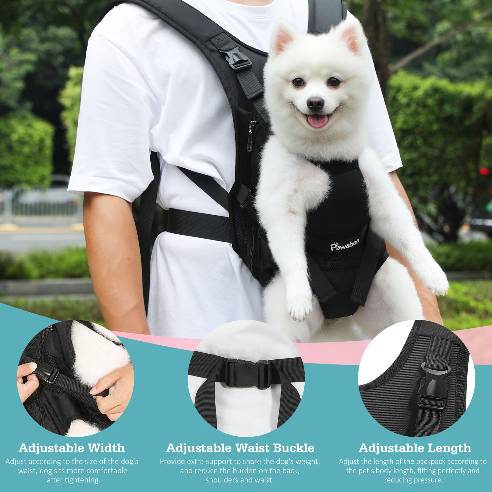 Pawaboo Pet Dog Front Carrier Backpacks, Legs Out Pet Carrier Backpack for Dogs, Adjustable Easy-fit Dog Chest Carriers for Smal