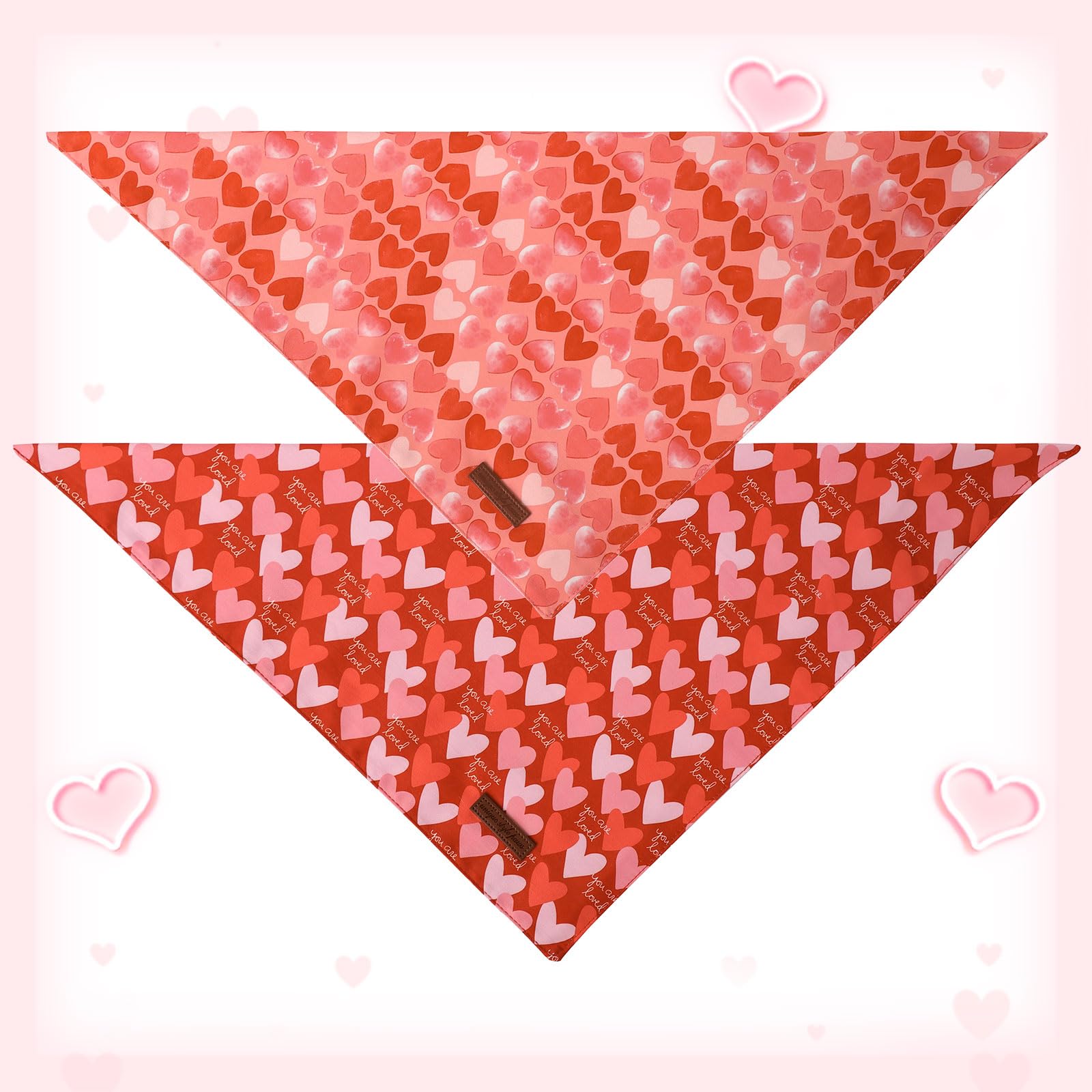 Unique Style Paws Dog Valentine'S Day Bandanas 2Pcs Washable Cotton Triangle Painting Love Heart Dog Scarfs For Small Medium Lar