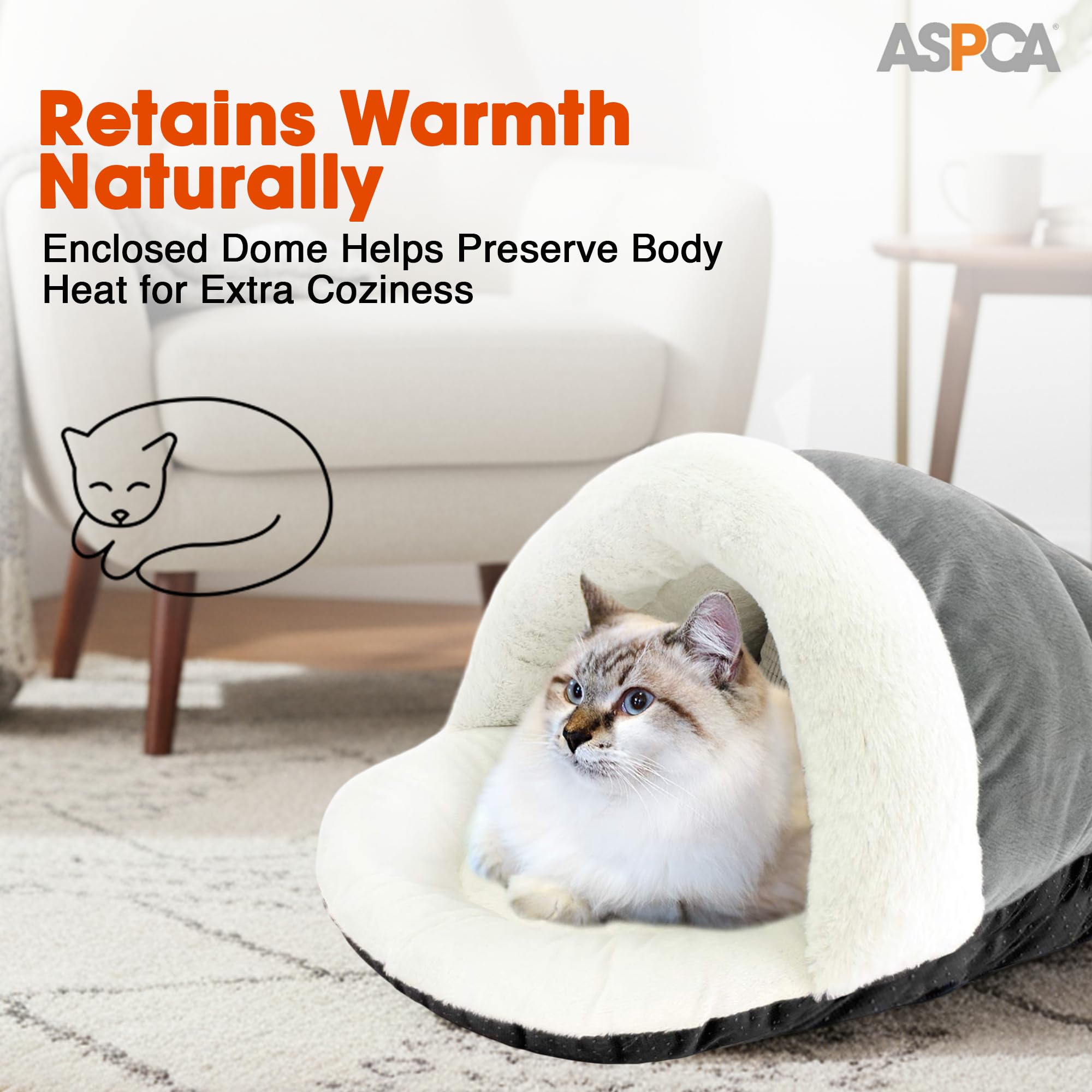 ASPCA - Cat Cave Bed for Indoor Cats | Cozy Warm Felt House Dome for Cats & Kittens | Soft, Warm & Plush Cave Bed with Removable