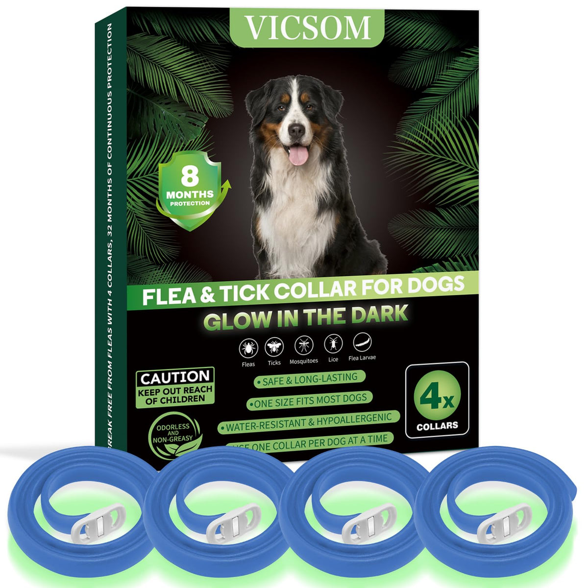 4 Pack Flea Collar For Dog, Dog Flea And Tick Collar Glow In Dark, Red
