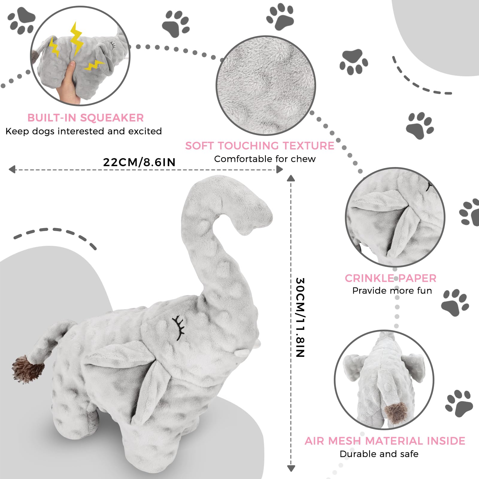 X-XDUN Dog Toys to Keep Them Busy Dog Toys for Small Medium Large Dogs Plush Animal Interactive Puppy Toys Cute Squeaky Elephant