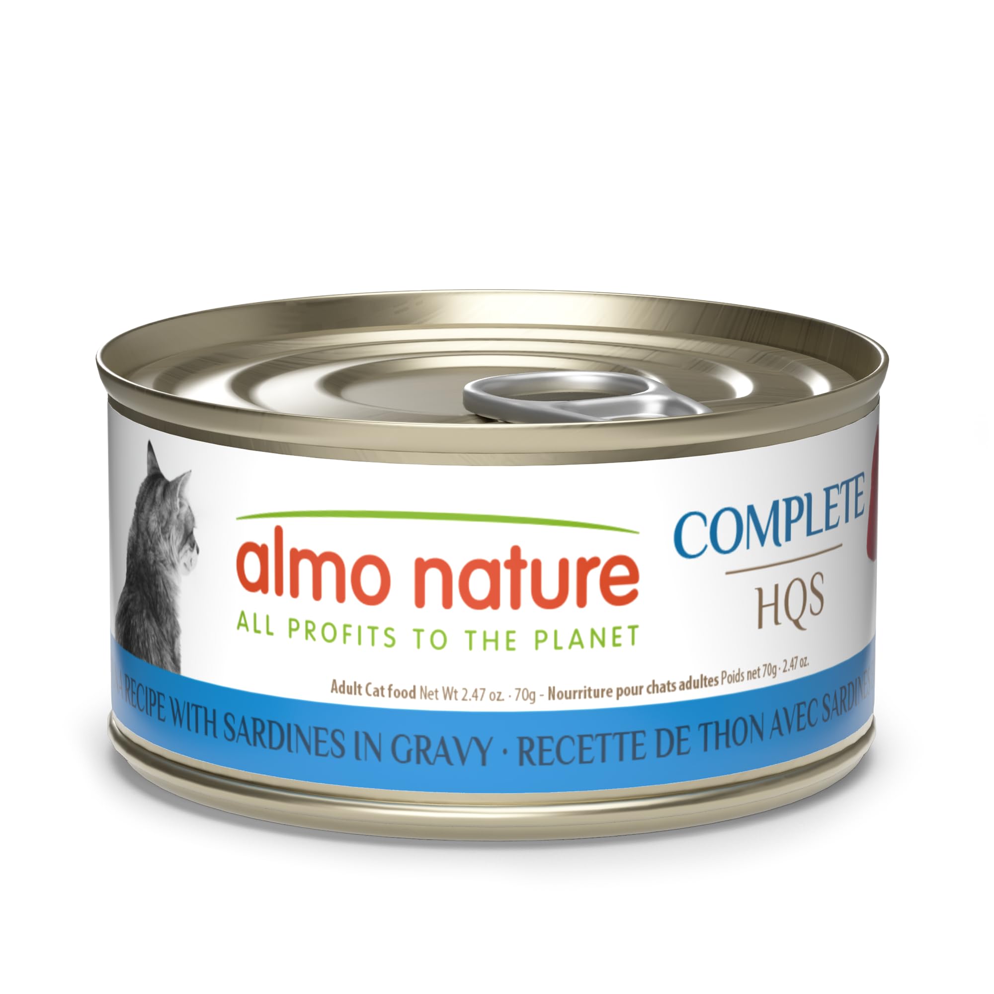 almo nature HQS Complete CAT Wet Cat Food Tuna Recipe with Sardines in Gravy - Grain-Free Cat Food Canned, 2.47 oz (Pack of 12)