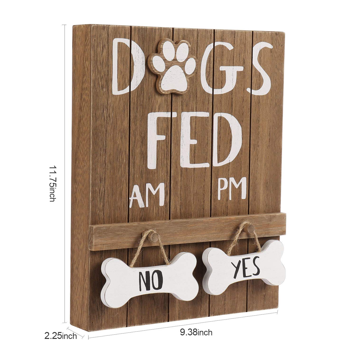 Hanna Roberts Decorative Dog Meal Scheduler, Morning And Afternoon With Reversible Yes Or No Bone For Mudroom, Entry Way, Dog Room, Dogs Fed, 9.5' X 2' X 12'