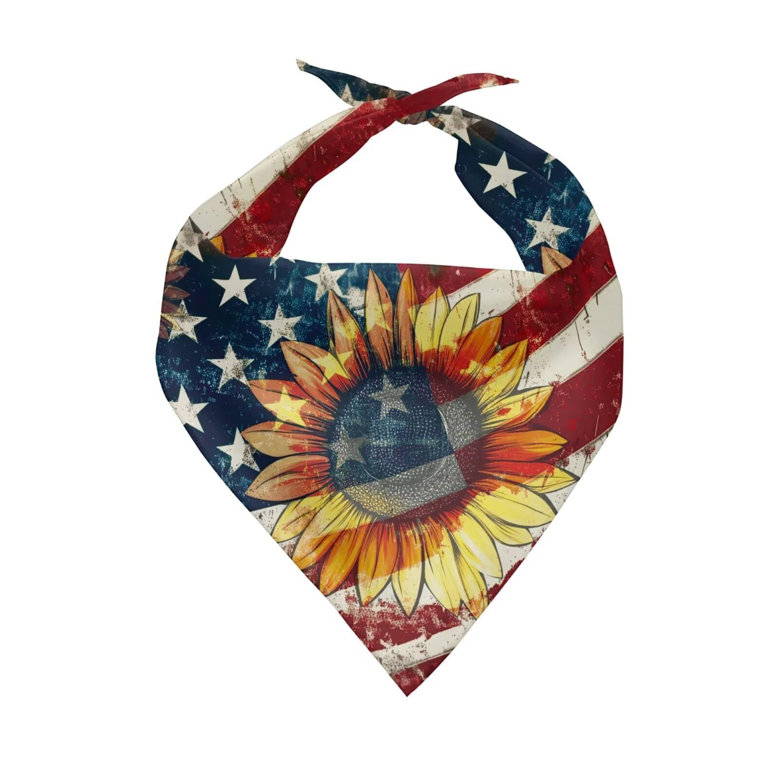 Jeiento Retro Sunflower American Flag Dog Bandana Us Flags Dog Scarf For Boy Girl Triangle Reversible Pet Scarf Independence Day