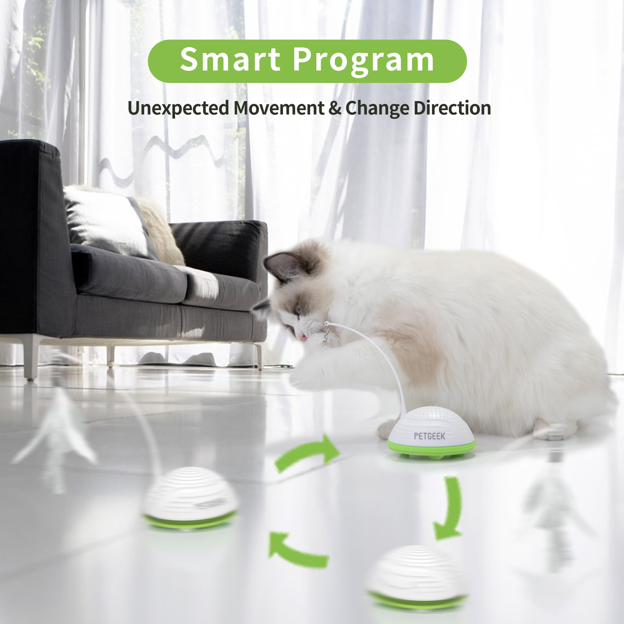 Petgeek Automatic Cat Toy, Interactive Cat Toy With Mouse Sound Squeaky, Kitty Toys For Cat Small, Feather Cat Toys For Indoor Cats, Best Gift For Birthday, Thanksgiving, Christmas, New Year