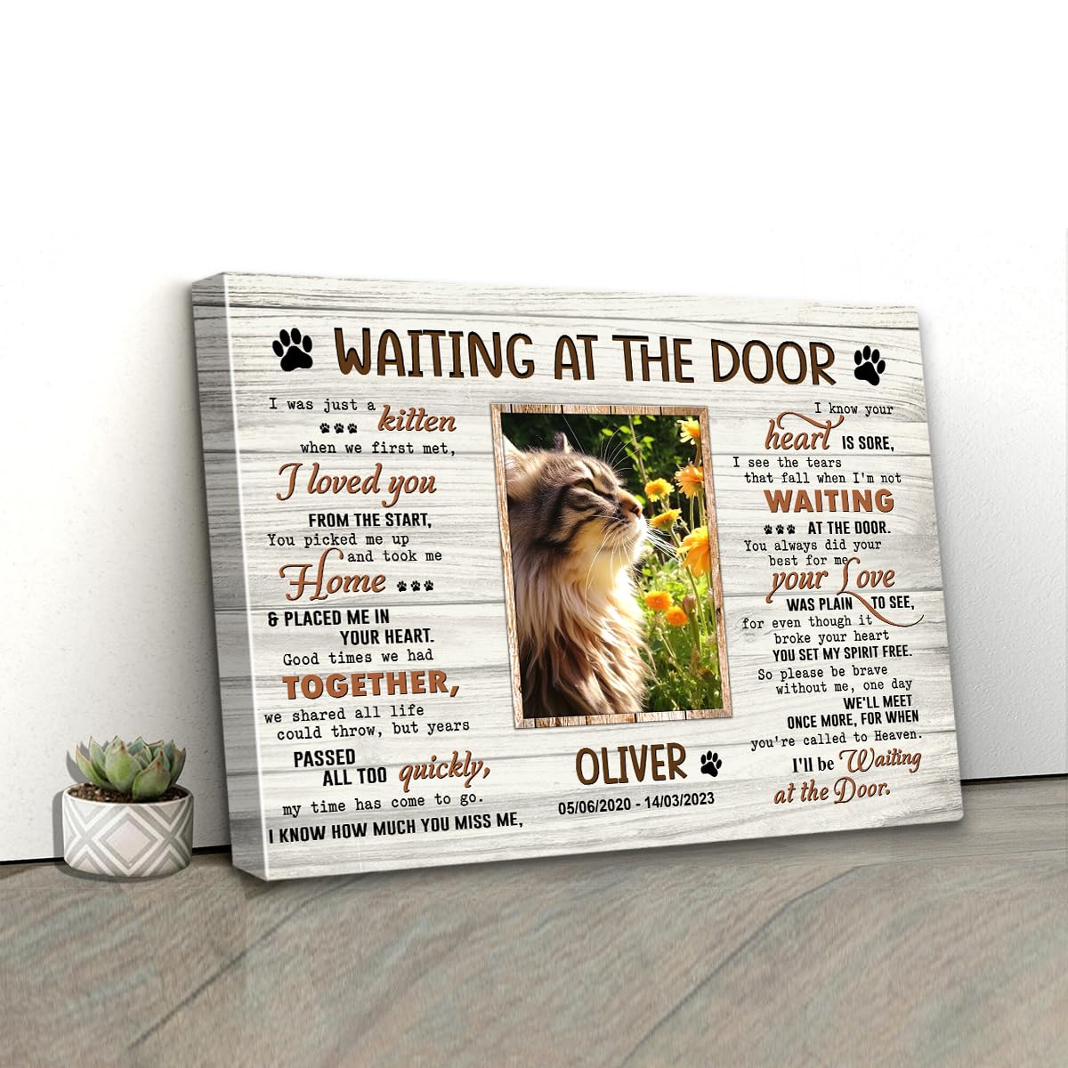 C80815 Personalized Memorial Canvas Gifts, Waiting At The Door Canvas, Cat Memorial Frames For Pictures, Memorial Canvas Gift Fo