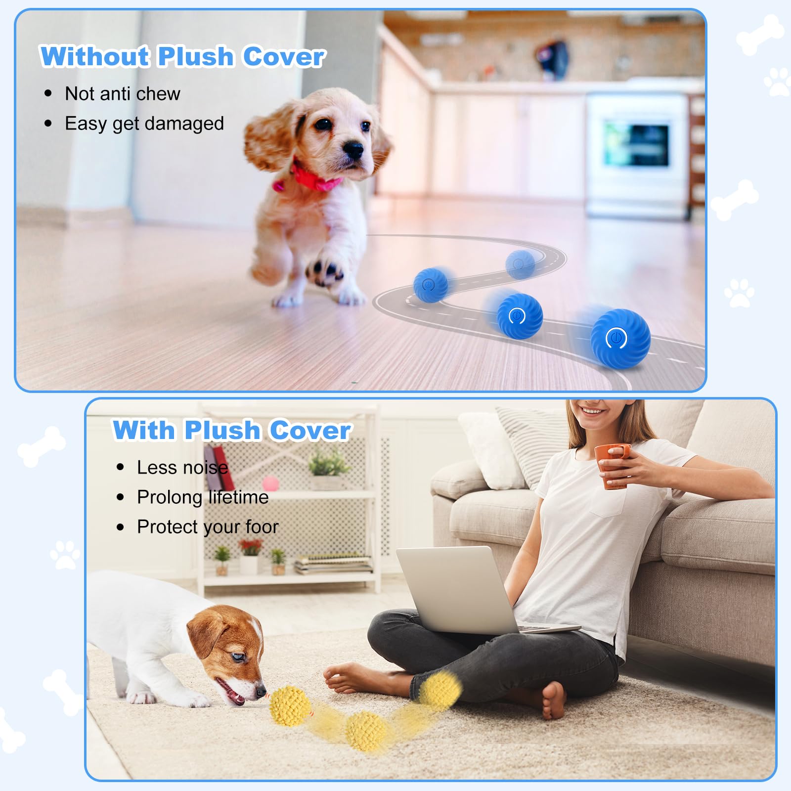 Interactive Ball For Dogs, Automatic Moving Dog Toy Ball With Cover, Bouncing & Rotating Electric Dog Ball Toy For Small/Medium/