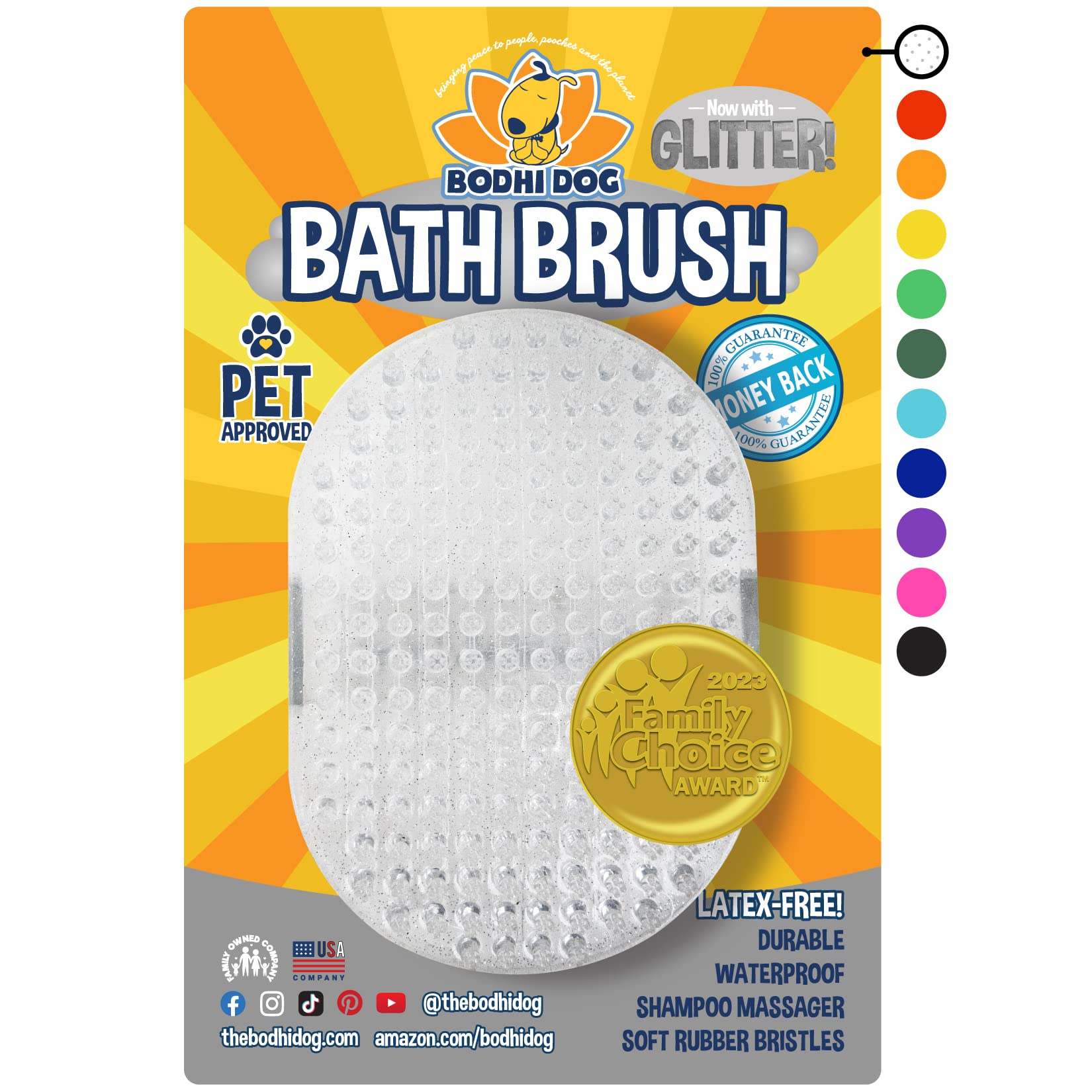 Bodhi Dog Shampoo Brush - Pet Grooming & Bath Supplies For Cats And Dog Bath Brush For Long & Short Hair - Premium Scrubber For Shower, Bathing & Massage - (One Pack, Silver Glitter)