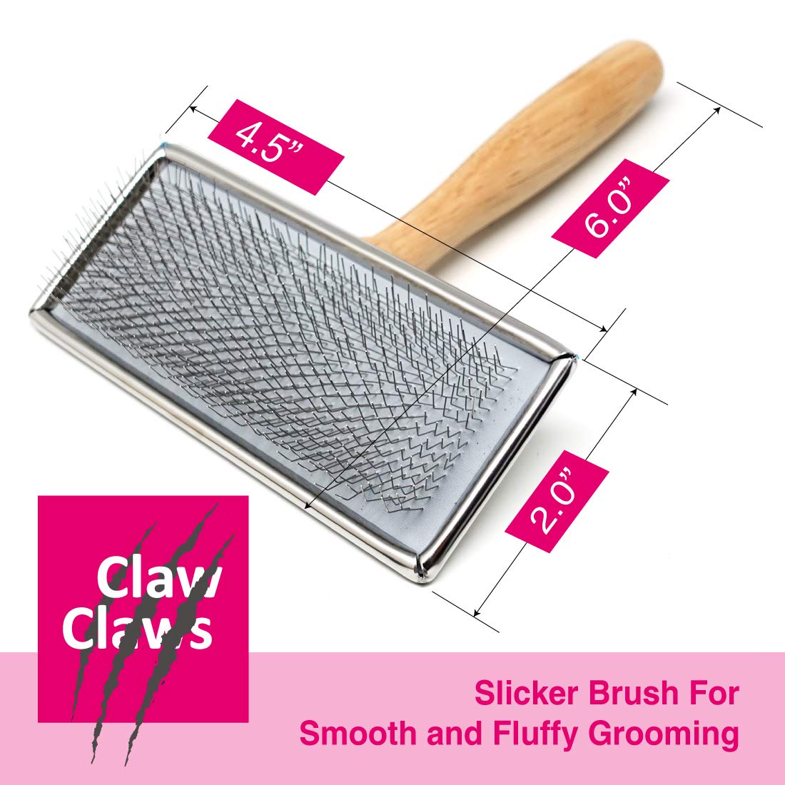 Claw Claws Pet Slicker Brush For Medium Dogs, Wooden Handle With Stainless Steel Soft Pins, Gently Remove Tangled, Loose Undercoat And Mats Hair, Pet Grooming Brush Tool (6.6')