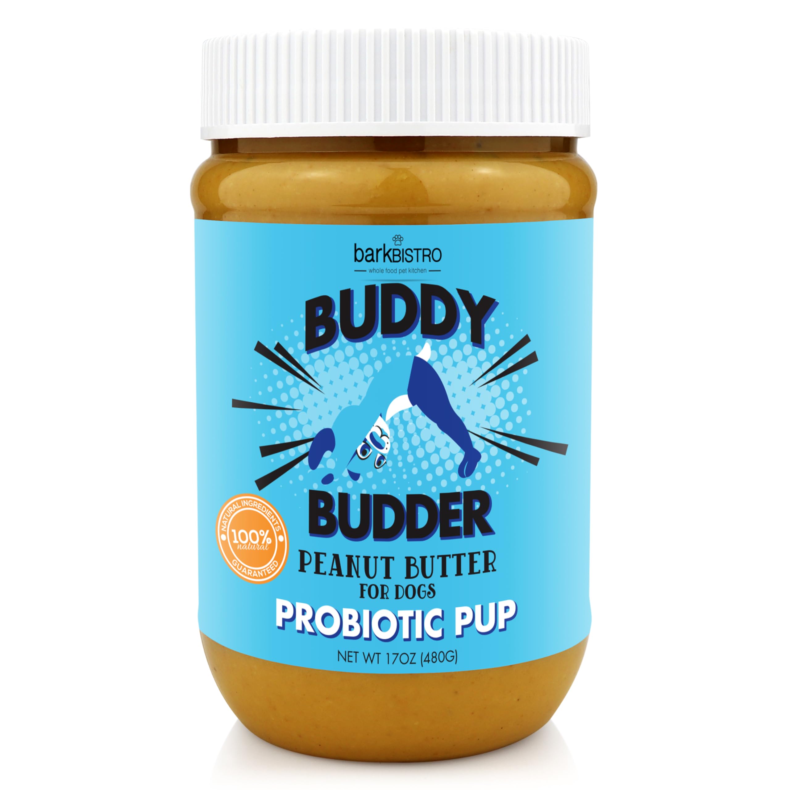 Bark Bistro Company Blueberry Probiotic Pup Buddy Budder, 100% Natural Dog Peanut Butter, Peanut Butter Treat Supplement, Made i