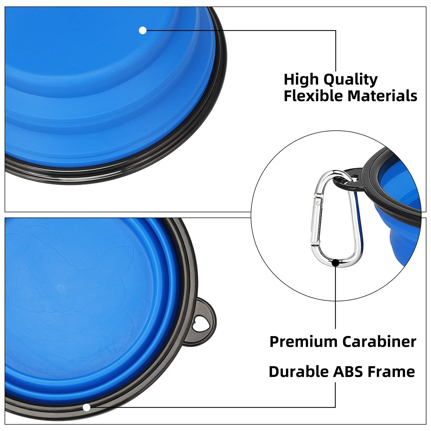 Kytely Large Collapsible Dog Bowls 2 Pack, 34oz Foldable Dog Travel Bowl, Portable Pet Water Food Bowl with Clasp, Pet Cat Feedi