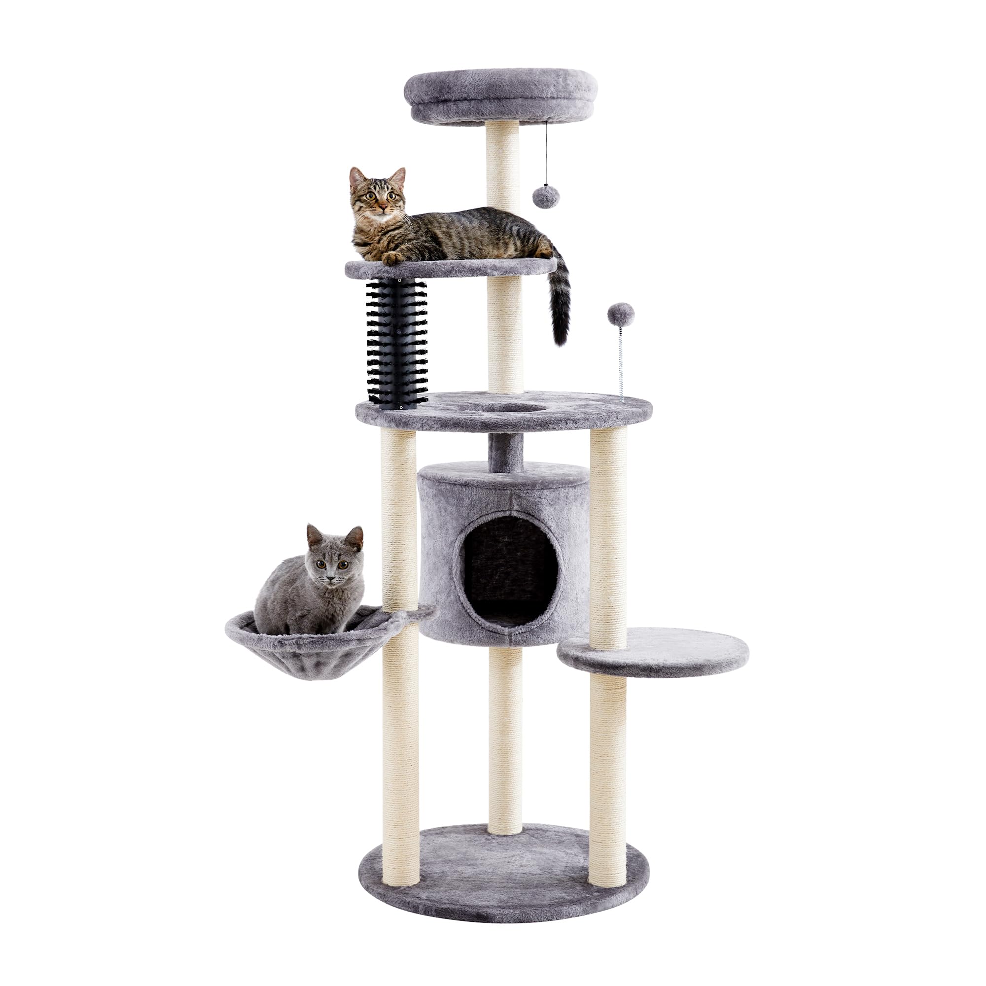Made 4 Pets Cat Tree For Indoor Cats, 60.2 Inch Tall, 5-Level, Modern, Grey, Sisal Scratch Posts, Cat Condo With Hammock, Cat To