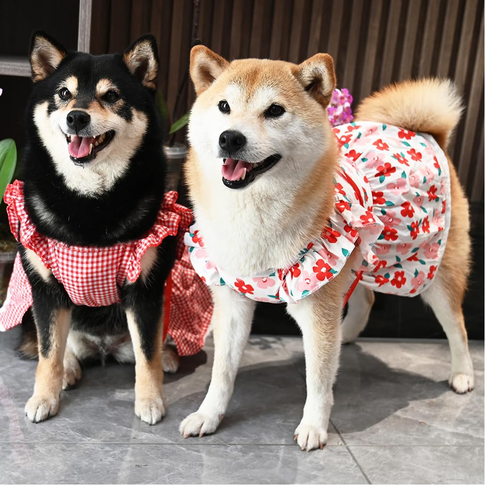 Aniac Plaid Dog Dress With Leash Ring Girl Dog Clothes For Small Dog Bow Decor Red Cat Dress For Cat Only Holiday Puppy Clothes