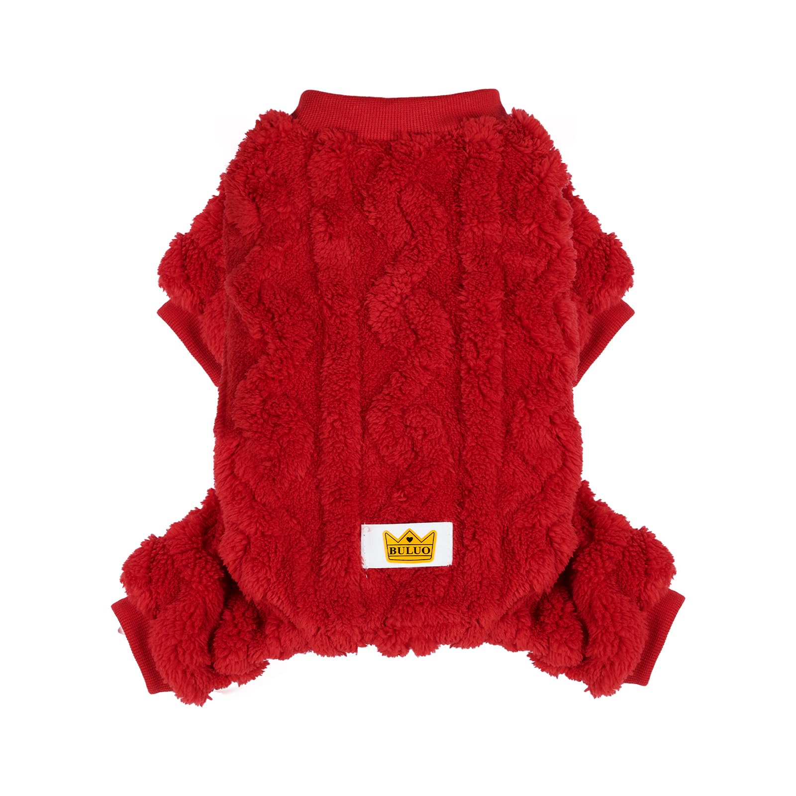 Loyanyy Plush Dog Pajamas For Cold Weather 4 Legged Clothes For Dog Cat Stretchy Puppy Kitten Onesie With Buttons Warm Soft Pet Jumpsuit Winter Coat Red X-Large