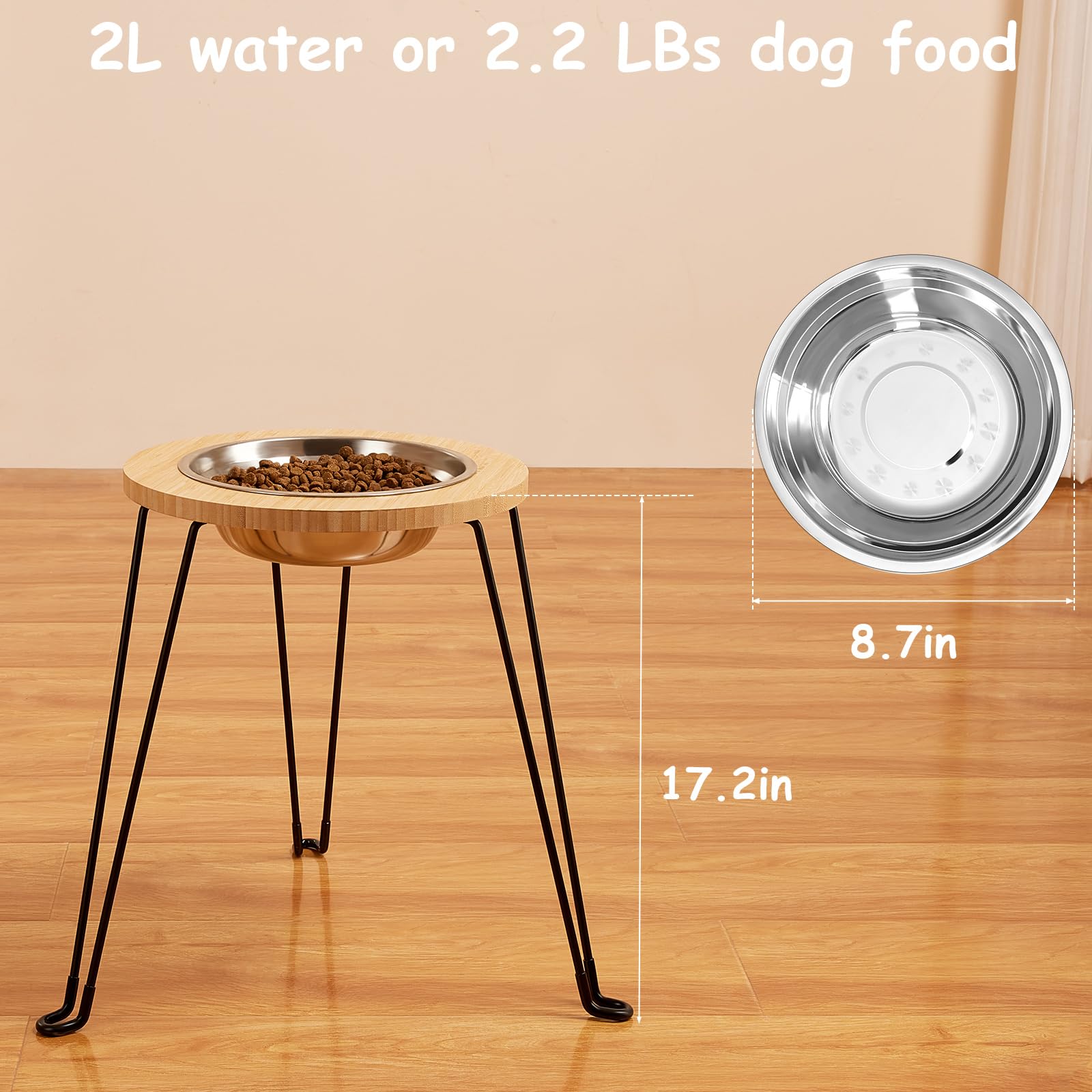 Yangbaga Elevated Dog Bowl for Large Dogs,16.3in High Extra Large Dog Bowl Stand,Comes with a Stainless Steel Bowl with Capacity
