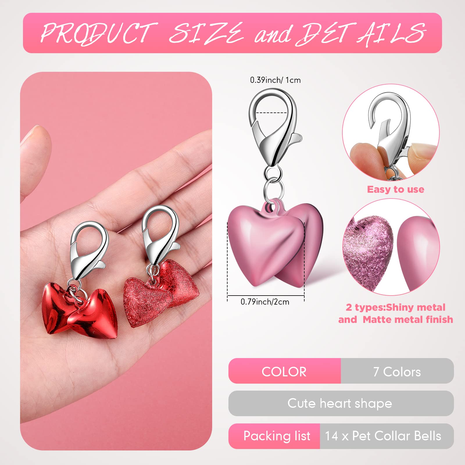 Kajaia 14 Sets Collar Charms Cat Bell For Dog Collar Heart Pet Cat Bell Dog Collar Bell Colorful Small Cat Collar Bells Pet Pend