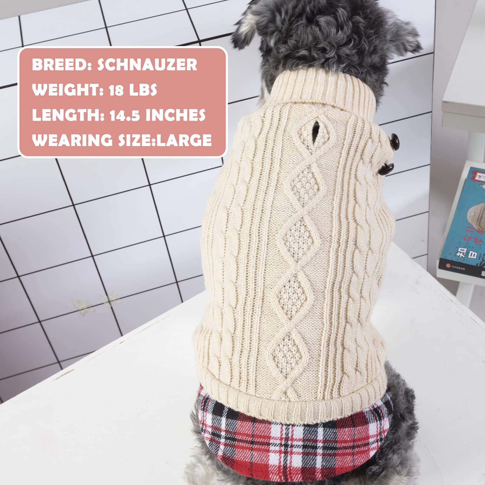 Kyeese Dog Sweater For Medium Dogs Beige With Leash Hole Dog Pullover Sweater Knitwear With Gingham Warm