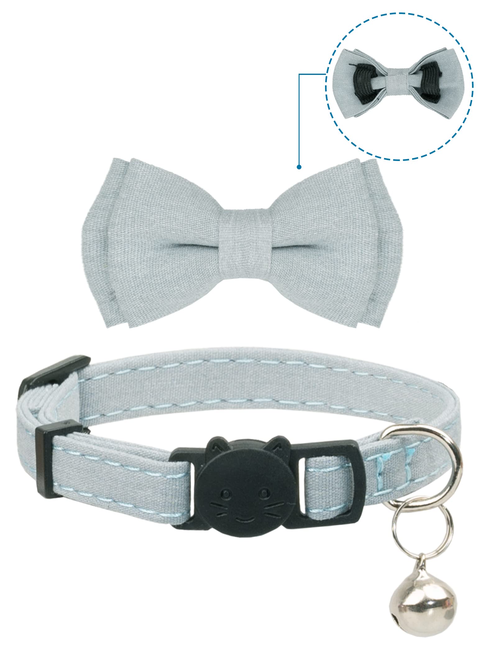Gyapet Cat Collar Breakaway Bowtie Safety With Bell Adjustbale Kitten Puppy Solid Plaid Color Set A-[2Pcs] Pink & Blue