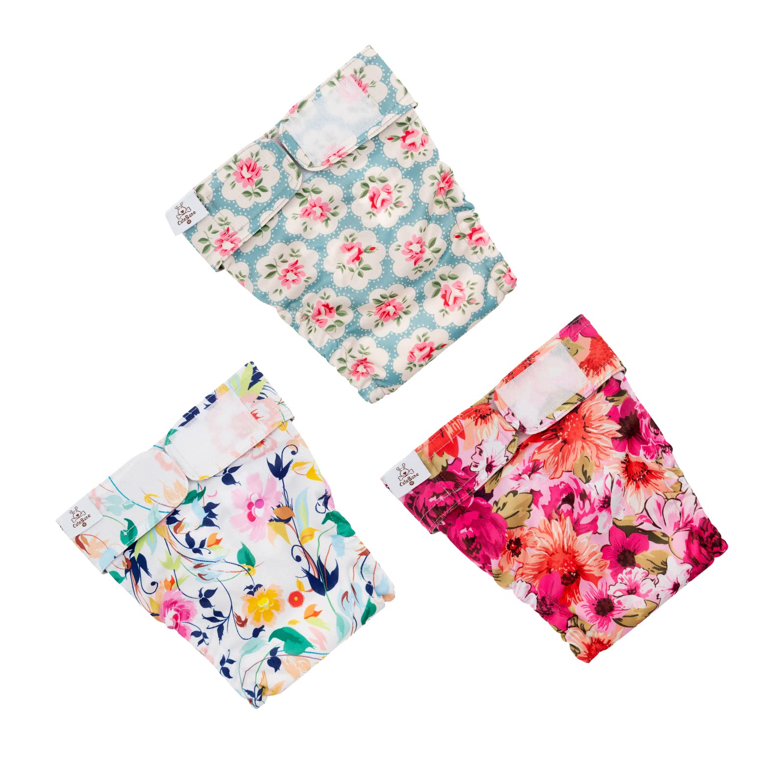 Cutebone Girl Dog Diapers No Tail Hole Washable 3 Pack Puppy Training Pants For Docked-Tail Dogs Wwd02S