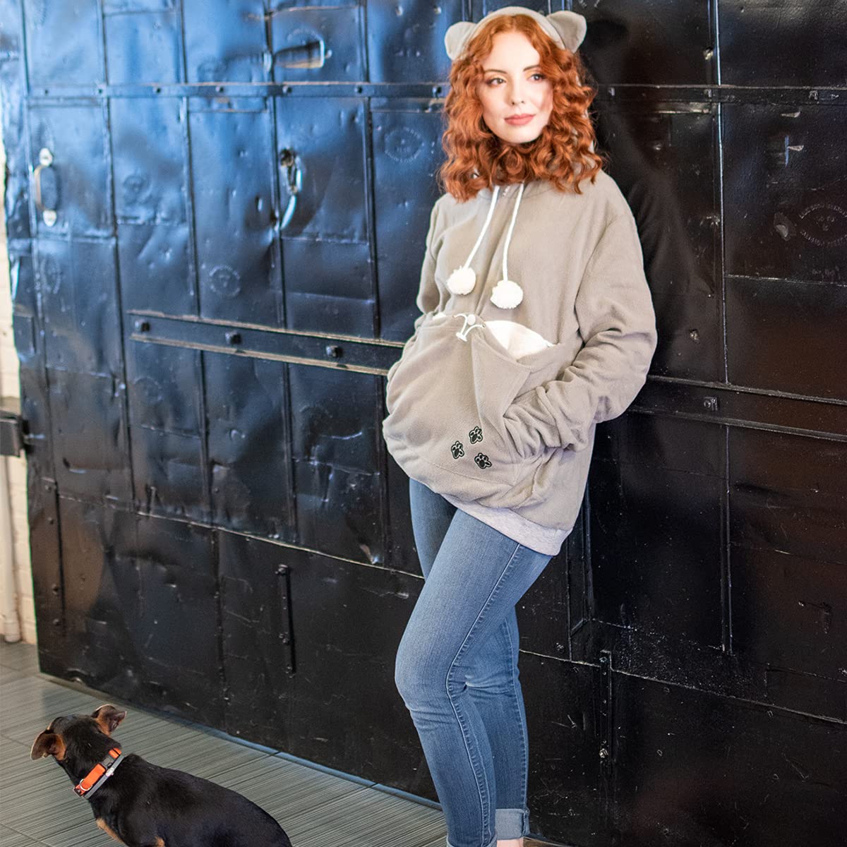 Linyuchen Cat Dog Pouch Hoodie Puppy Kitten Large Pocket Carriers Pullover- Fleece Sweatshirt With Soft Pet Pouch For Women Apri
