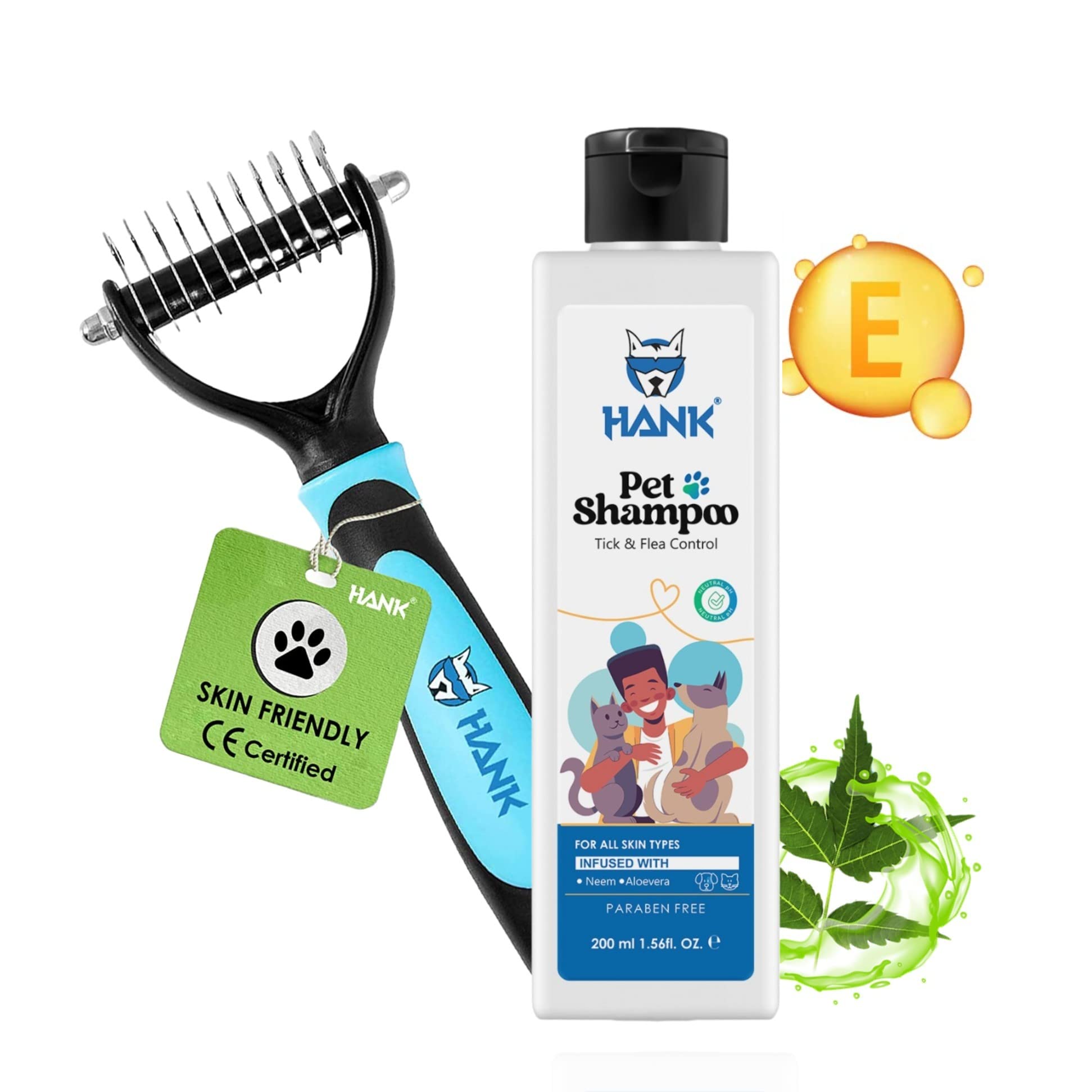 Hank Dog Grooming Kit  Natural Pet Shampoo & Dual Side Stainless Steel Deshedding Brush For Dogs  Itchy Skin Relief & Coat Car