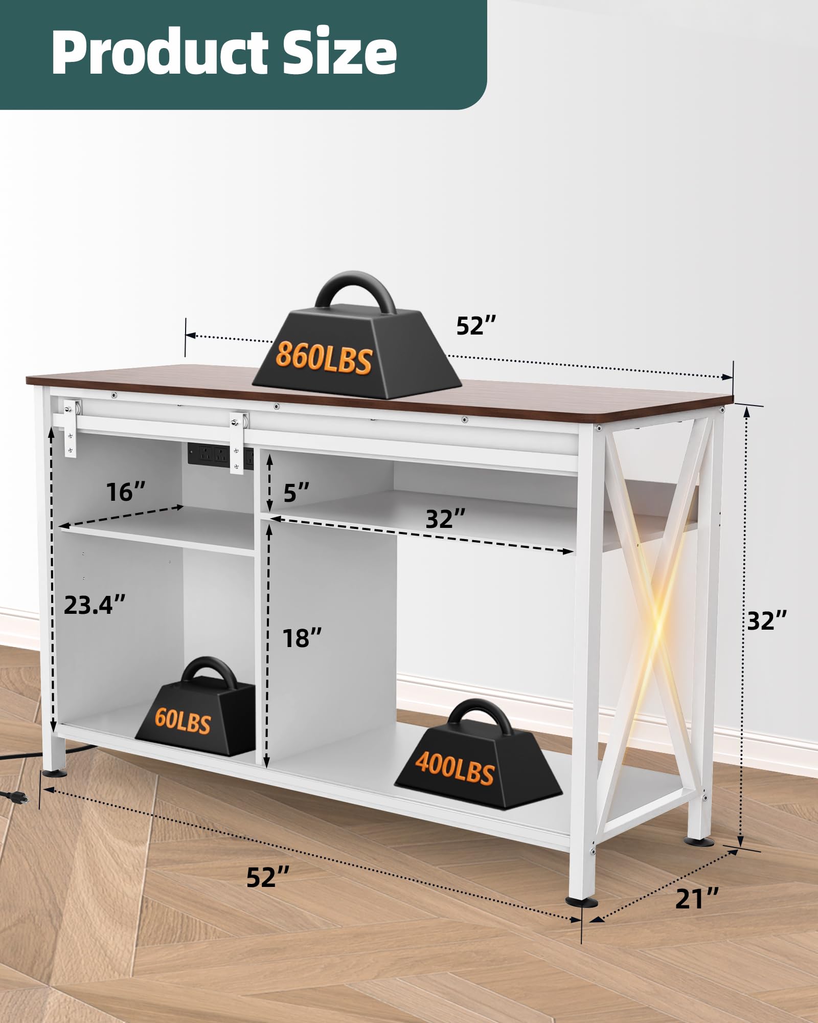 FILKO Aquarium Stand for 55-75 Gallon Tanks, Heavy Duty Metal, White, Model YGG3334-A, with Sliding Door and Power Outlet